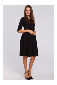 K010 Fit & flare dress with gathered waistline - black