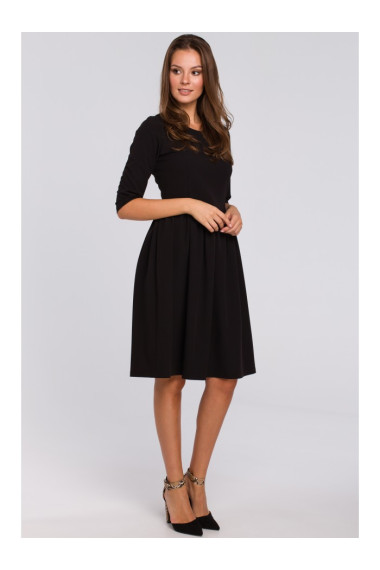 K010 Fit & flare dress with gathered waistline - black