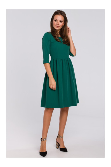 K010 Fit & flare dress with gathered waistline - green