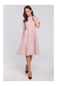 K028 Rolled neck fit and flare dress - crepe pink