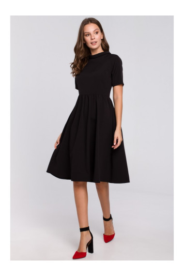 K028 Rolled neck fit and flare dress - black
