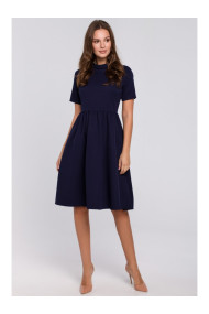 K028 Rolled neck fit and flare dress - deep blue