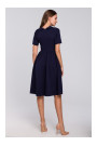 K028 Rolled neck fit and flare dress - deep blue