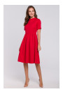 K028 Rolled neck fit and flare dress - red
