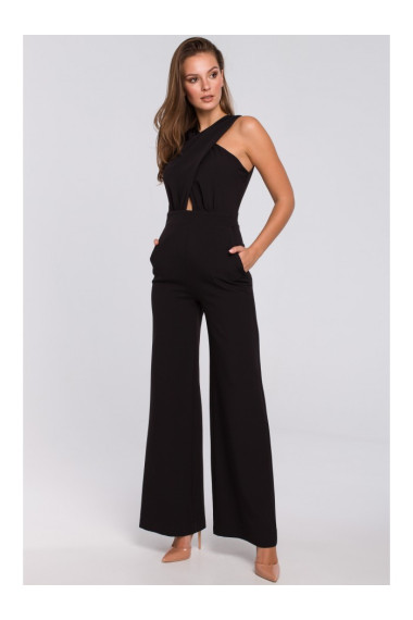 K029 Cross front jumpsuit - black