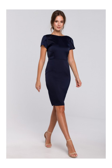 K041 Sheath dress with a cowl neck in the back - navy blue