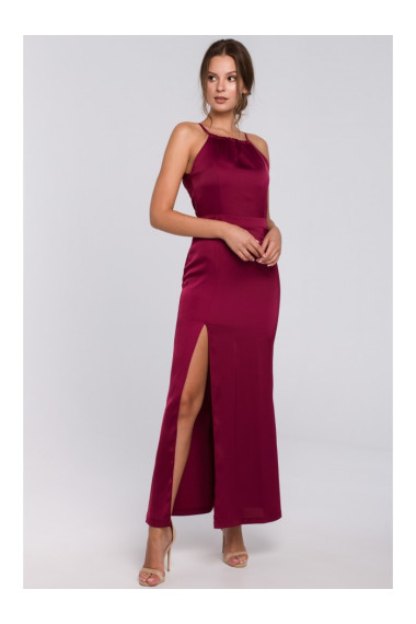 K042 Maxi dress with tied neckline - maroon