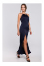 K042 Maxi dress with tied neckline - navy blue