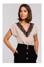 S206 Sleeveless top with lace neckline - beige
