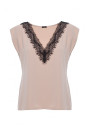 S206 Sleeveless top with lace neckline - beige