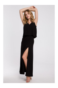 K048 Maxi dress with frill top - black
