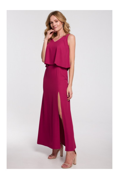 K048 Maxi dress with frill top - plum