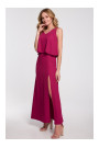 K048 Maxi dress with frill top - plum