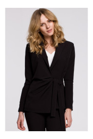 K056 Blazer with a tie belt - black