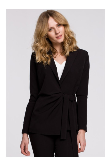 K056 Blazer with a tie belt - black