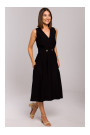 S224 Sleeveless faux wrap fir and flare dress - black