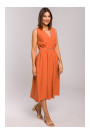 S224 Sleeveless faux wrap fir and flare dress - orange