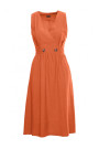 S224 Sleeveless faux wrap fir and flare dress - orange