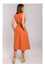 S224 Sleeveless faux wrap fir and flare dress - orange