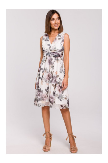 S225 Plunge-neck chiffon dress - model 1