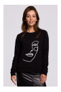 B167 Pullover top with a print in the front - black