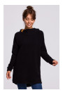 B176 Textured knit pullover top with rounded hem - black