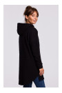 B176 Textured knit pullover top with rounded hem - black