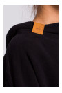 B176 Textured knit pullover top with rounded hem - black