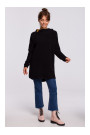 B176 Textured knit pullover top with rounded hem - black
