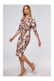 M524 Printed knit dress with wrap top and a tie belt - model 2