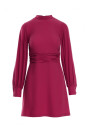 K078 Dress with gathered belt - plum