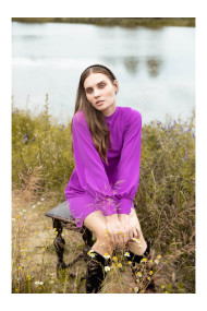 K078 Dress with gathered belt - lavender