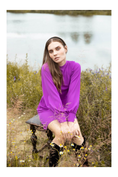 K078 Dress with gathered belt - lavender