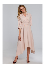 K086 Midi lenght dress with decorative buttons - beige