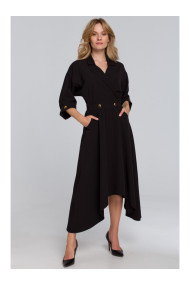 K086 Midi lenght dress with decorative buttons - black