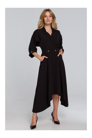 K086 Midi lenght dress with decorative buttons - black