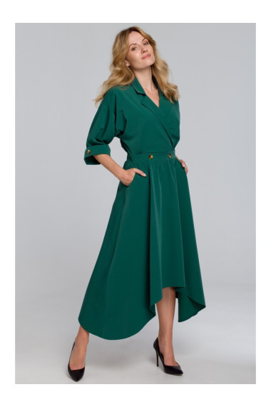 K086 Midi lenght dress with decorative buttons - green