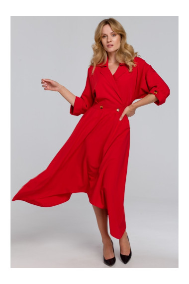 K086 Midi lenght dress with decorative buttons - red