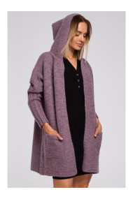 M556 Chunky knit hooded cardigan - heather