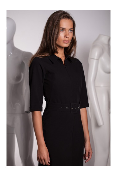 S231 Collar dres with a buckle belt - black