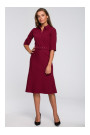 S231 Collar dres with a buckle belt - maroon