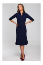 S231 Collar dres with a buckle belt - navy blue