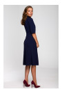 S231 Collar dres with a buckle belt - navy blue