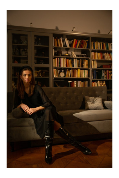 S236 Plain chiffon dress - black