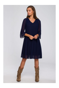 S236 Plain chiffon dress - navy blue