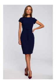 S239 Pencil dress with a tie belt - navy blue