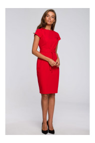 S239 Pencil dress with a tie belt - red