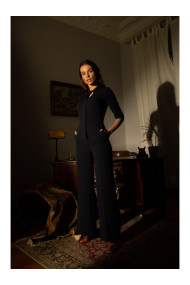 S243 Elegant jumpsuit with a tie neck - black