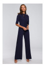 S243 Elegant jumpsuit with a tie neck - navy blue