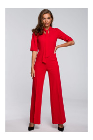 S243 Elegant jumpsuit with a tie neck - red